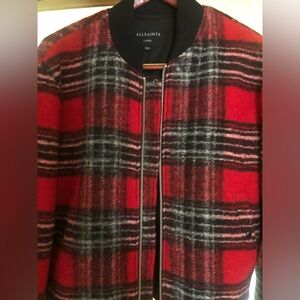 AllSaints Hare Plaid Wool Blend Bomber Jacket